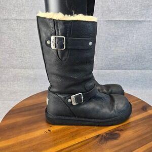 UGG Australia Kensington 5678 Black Leather Shearling Moto Boots Womens 9